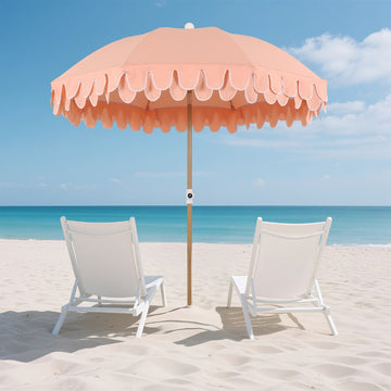 Horizon 6.5 ft. Classic MidCentury Scalloped Fringe Market Beach Umbrella